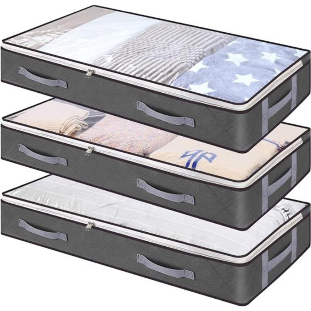 3 Pack Underbed Storage Bags 75L Foldable Clothes Bag Large Capacity Storage